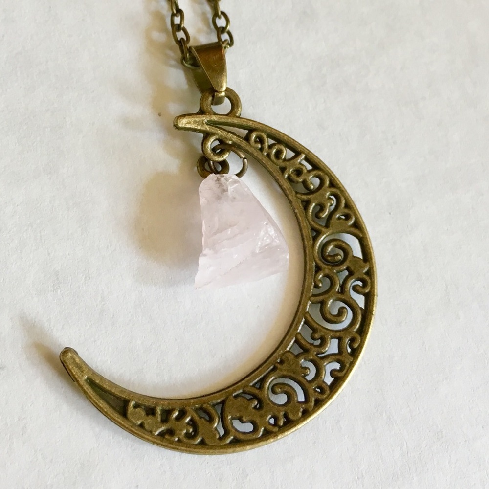 MORE COMING Rose Quartz 🌙 Bronze Necklace - Picture 7 of 8